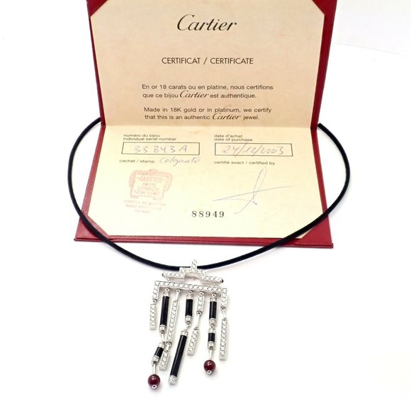 Cartier Le Baiser Du Dragon 18k White Gold Onyx Ruby Diamond Necklace w/ Paper - Picture 3 of 7